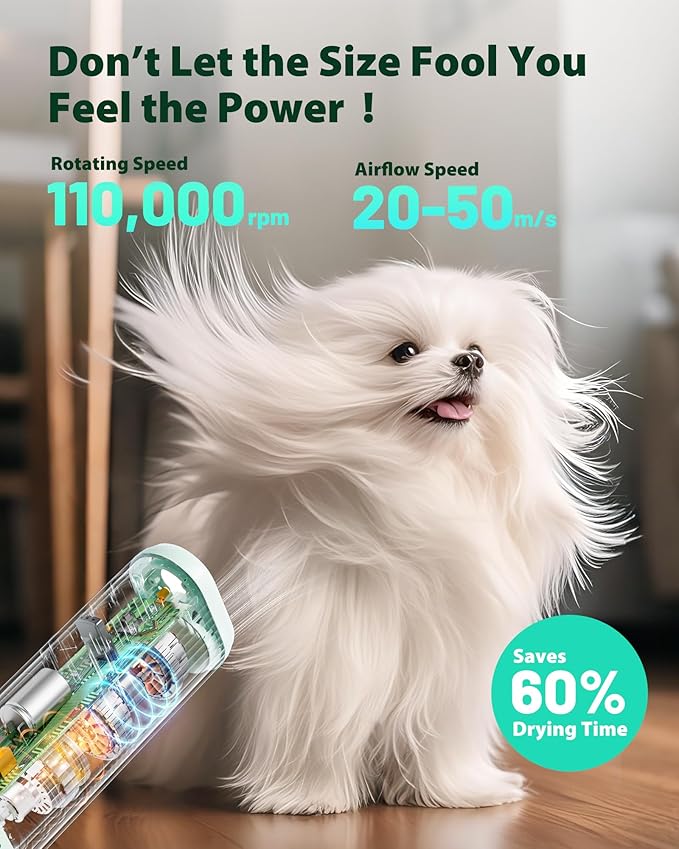 L&W BROS. Hands-Free Dog Dryer – Powerful & Professional Pet Blow Dryer for Small & Medium Dogs & Cats, Adjustable Airflow, Easy Storage, Negative Ion Technology (Green)