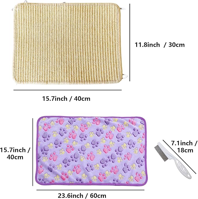 Hamiledyi 2Pcs Rabbit Scratcher Mat 16 ×12'' Natural Sisal Bunny Scratch Pad Rug with Rope Scratching Sleeping Nesting Pad Mat for Bunny Guinea Pig Chinchilla (2Pcs 16×12'')
