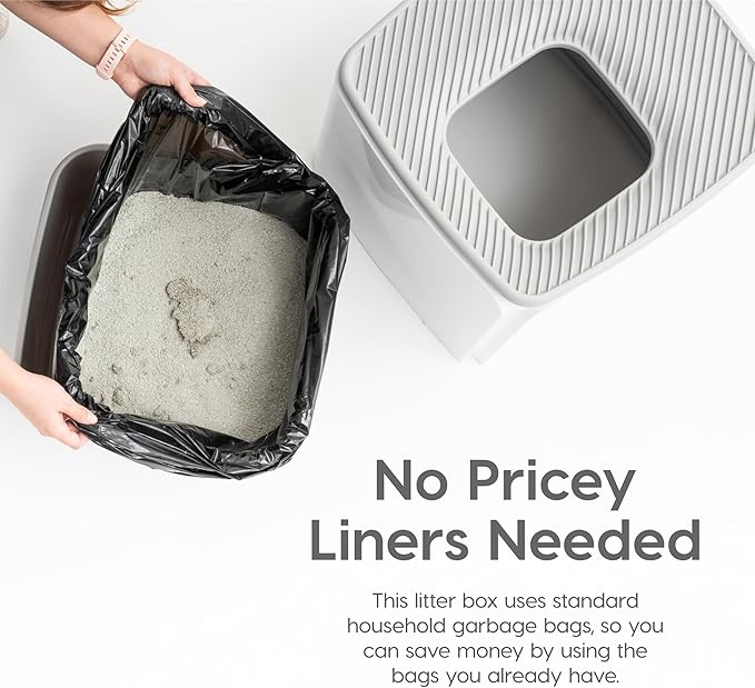 IRIS USA Top-Entry Litter Box with Scoop, Enclosed Square Style Litterbox with Odor Control, Easy to Clean for Cats, Covered Dog Proof Litter Box Design, White/Gray