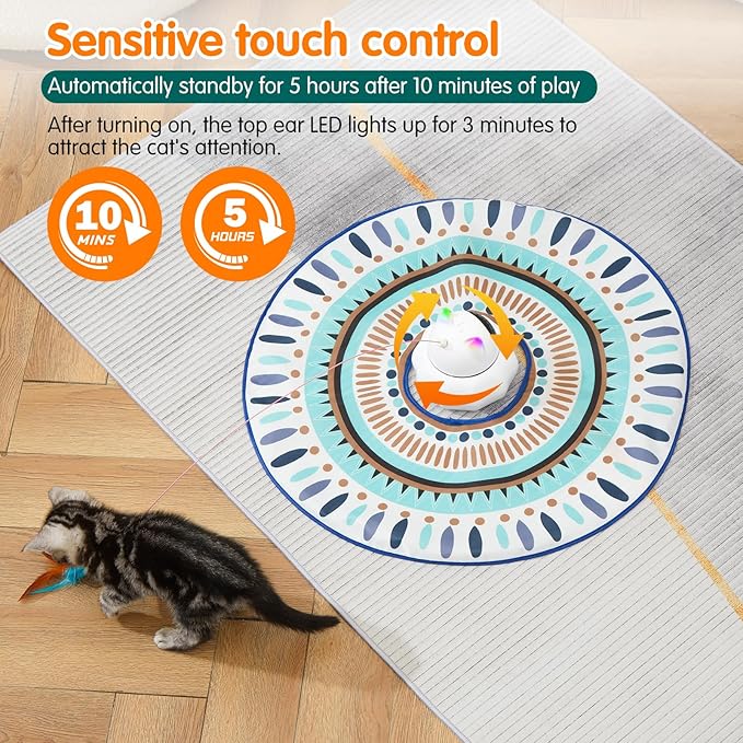 VIWIK Cat Laser Toy Automatic, 4 in 1 Interactive Cat Toys for Indoor Cats, Hide and Seek Kitten Wand Toy, USB Rechargeable Electronic Kitten Toys with Moving Feather, Cover for Bored Cats All Breeds