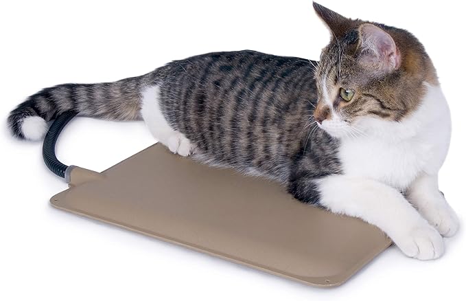 K&H Pet Products Heated Extreme Weather Outdoor Kitty Pad Petite, Waterproof Heated Cat Mat, Pet Warmer for Outside Feral Cat Houses, Indoor Outdoor Warming Pet Mat - Petite 12 X 9in Tan 25W