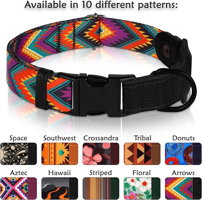 AirTag Dog Collar with Metal Buckle - Soft Leather Printed Nylon Dog Collar with Apple AirTag Holder - Cute Tracking GPS Pet Collars for Girl Boy Small Large Dogs (M, 14"-18" Neck Fit, Arrows)