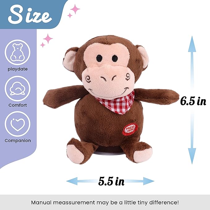 Hopearl Talking Monkey Repeats What You Say Nodding Electric Interactive Animated Toy Speaking Plush Buddy Birthday Festival for Toddlers, 6.5''