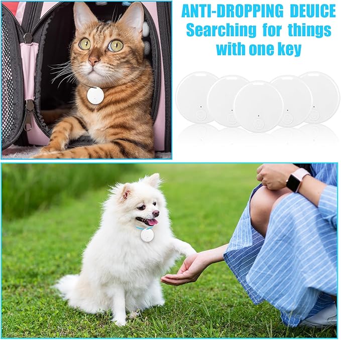 Konohan 5 Packs Portable GPS Tracking Mobile Tracking Anti Loss Smart Device Key Finder Locator GPS Finders Tracker Device for Pets Dog Cat Wallet Keychain Luggage, Alarm Reminder(White)
