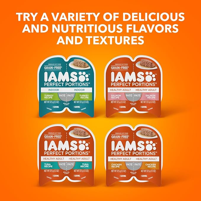 IAMS Perfect Portions Indoor Adult Wet Cat Food Cuts in Gravy, Chicken Recipe, 2.6 oz. Easy Peel Twin-Pack Trays (24 Count, 48 Servings)