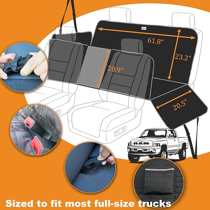 Dog Hammock for Truck,Dog Car Seat Cover for Back Seat, Waterproof Seat Cover for Trucks with Mesh Window,Backseat Cover for Dogs in Car for F150/RAM1500/Sierra/Silverado