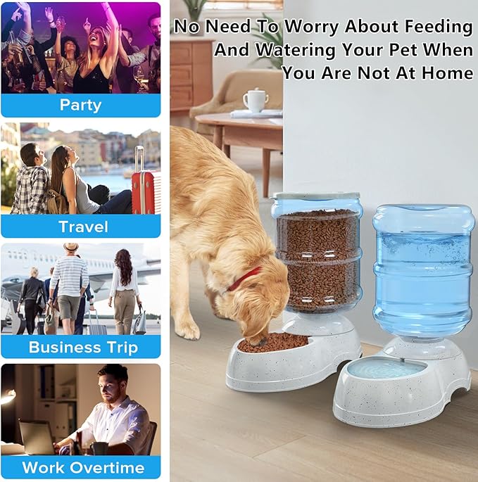 Kenond Automatic Dog Feeders, Gravity Pet Food Dispenser, Large Cat Dogs Water Bowl, 3 Gallon