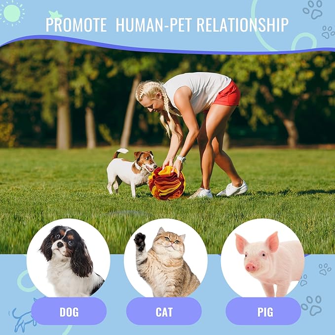 Pet Snuffle Ball, Puzzle Sniffing Interactive Dog Ball for Blind Dogs Training Stress Relief Dog Enrichment Toys Treat Machine Washable (15cm, Sunset Color)