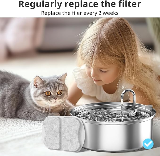 Large Dog Water Filter Replacement Compatible with 7L/230oz/1.8G Stainless Steel Pet Water Fountain Cat Pet Water Fountain Filters (16+16+16)