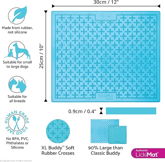LickiMat X Large Breed Buddy Dog Lick Mat, Dog Calmer, Slow Feeder, Anxiety Reliever Alternative to Puzzle Toys, Slow Feeding Bowls. Use Peanut Butter, Wet, Raw, Mixed Food, Healthy Treats - Turquoise