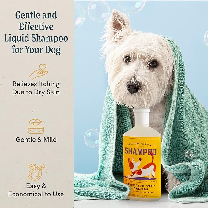 JR Liggett’s Natural Liquid Dog Shampoo for Sensitive Skin - 100% Detergent-Free, Non-GMO, Tear-Free Formula Gently Calms Dry, Itchy Skin - Safe for Puppies and for Regular Use - 8.45 fl oz