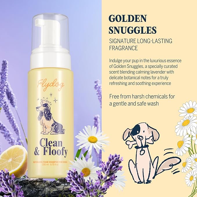 Clean and Floofy Dry Dog Shampoo with Glove – No Rinse Spray Foam, Anti-Itch, Odor Control, Moisturizing & Conditioning, Hydrating, Detangling, Sulfate-Free Waterless Pet Bath Wash for Dogs & Puppies