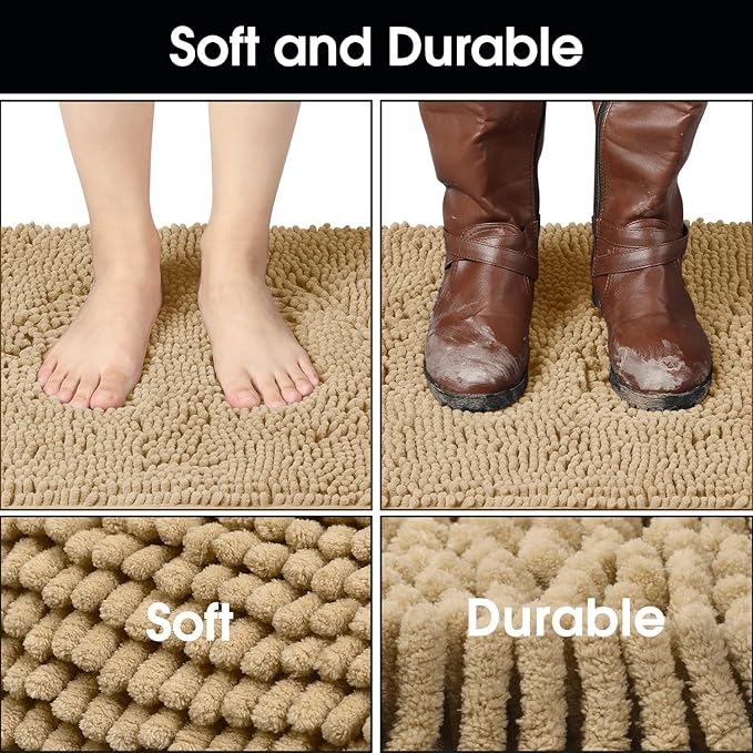 HOMEIDEAS Doormat Indoor Entrance, 48"x30", Highly Absorbent Chenille Large Muddy Dog Washable Non Slip Front Welcome Door Mat for Entryway, Beige