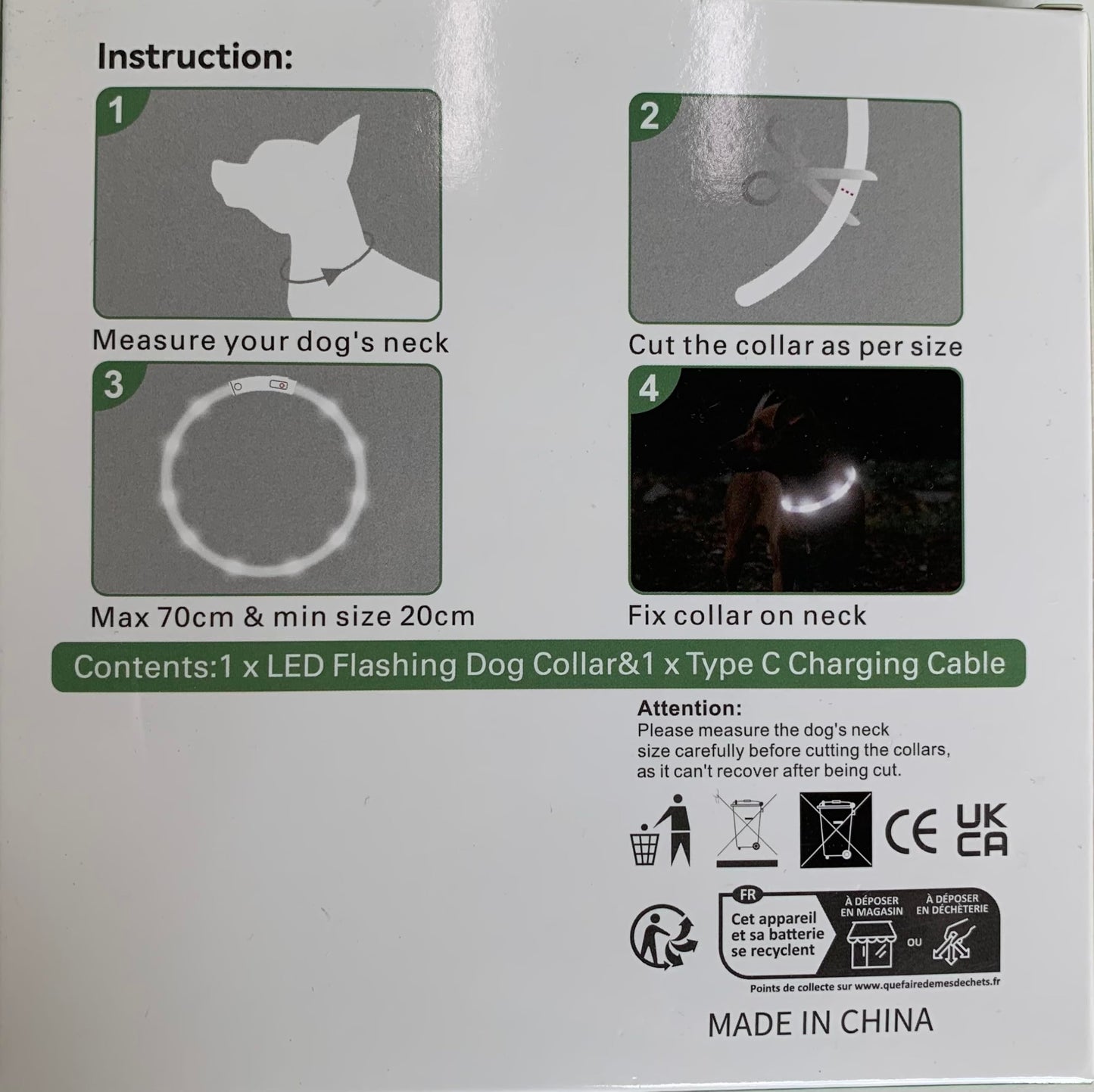 Joytale Light Up Dog Collar, Rechargeable Rainproof LED Collar for Night Walking Safety, Soft Silicone Glow in The Dark, Suitable for Small Medium Large Dogs, Green