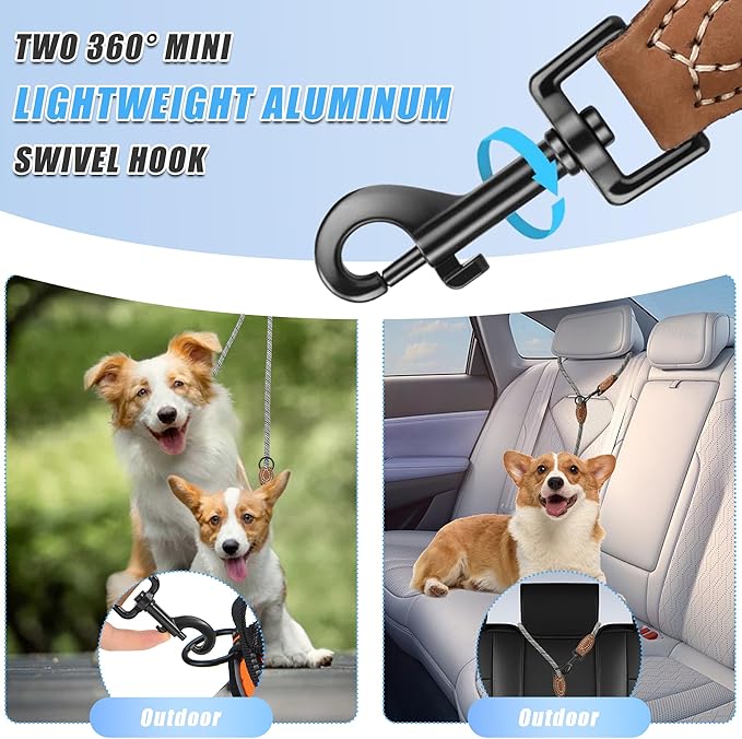 Mile High Life Hands Free Dog Leash, Crossbody Waist Leash with Genuine Leather Connection, Multifunctional Adjustable Slip Lead for Dog Walking Running (White, 8FT)