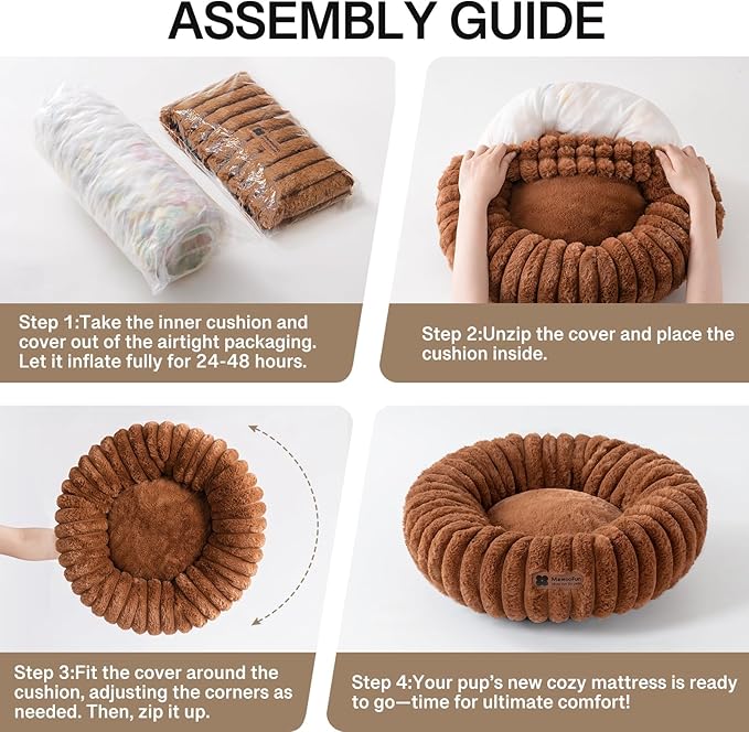 MEWOOFUN Donut Dog Beds for Small Dog, Calming Bed Round Cute Puppy Bed with Non-Slip Bottom, Fluffy Washable Pet Bed for Puppy and Kitten (Dark Brown, S (25x25x7))