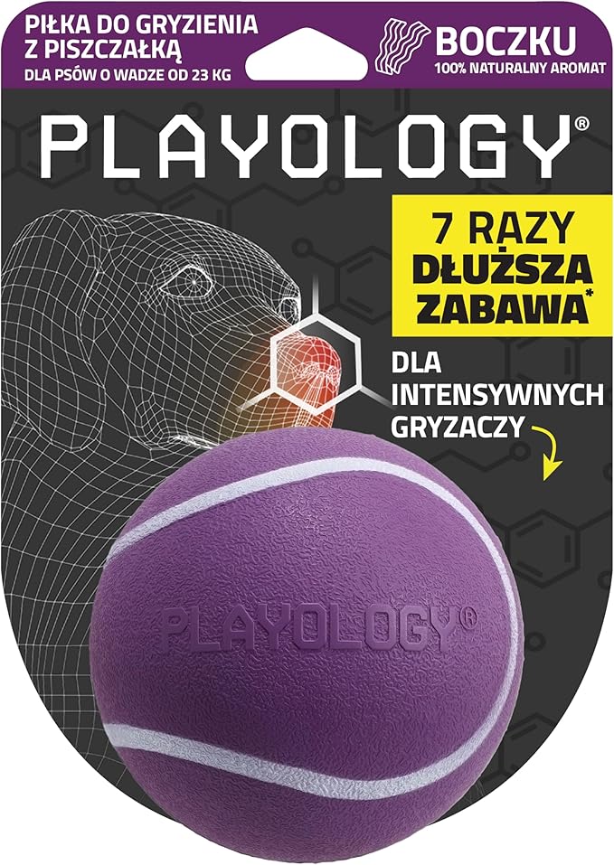 Playology Squeaky Dog Toy | Durable Rubber Interactive Dog Ball | Bacon Scented Fetch Ball for Large Dogs | Floating Dog Toy Made from Non Toxic Materials