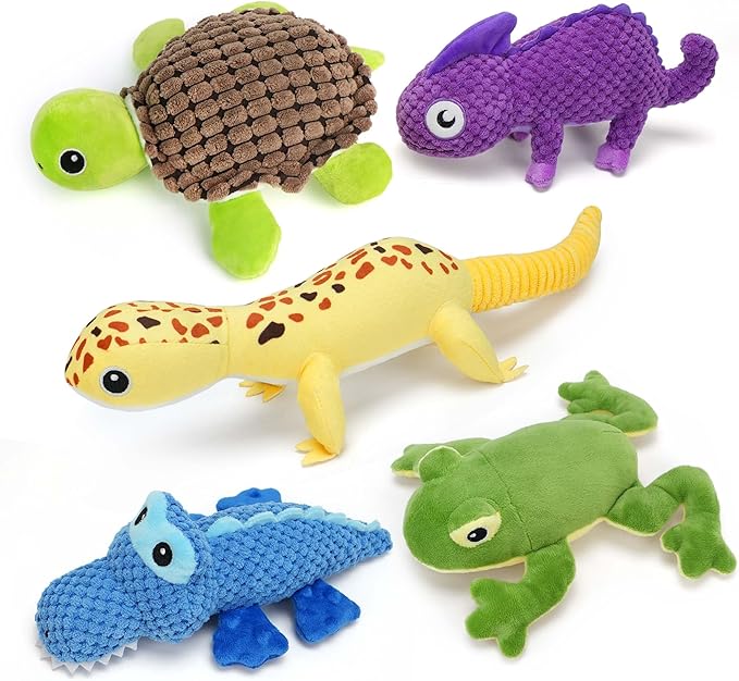Prime Pets 5 Pack Dog Squeaky Toys, Plush Stuffed Animal Dog Toys, Value Bundle Assortment Dog Toy for Small Medium Large Dogs, Puppy Chew Toy