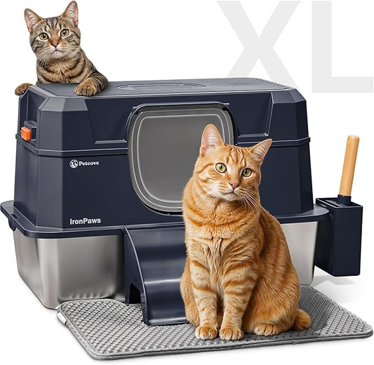 Stainless Steel Cat Litter Box with Lid - XL 3-in-1 Design for Indoor Cats - Stainless Steel Litter Box - Maximum Privacy and Odor Control for Indoor Cats - Blue