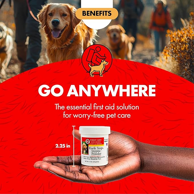 Miracle Care Kwik Stop Styptic Powder For Dogs, Cats and Birds, 1.5 Ounce, Fast-Acting Blood Stop Powder with Pain Relieving Benzocaine