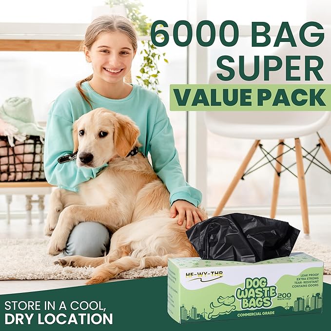 Dog Waste Bags 6000 Count - Thick Plastic Dog Poop Bags Rolls Replacements for Outdoor Disepensers - Leak Proof and Tear Resistant