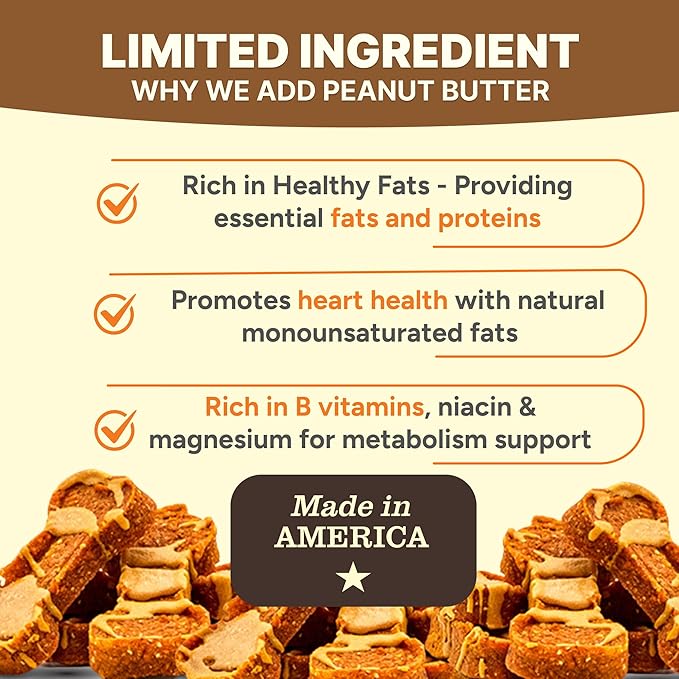 Gaines Family Farmstead Peanut Butter Coated Sweet Potato Dog Bones – 40 oz Bag, Grain-Free, Chewy, Natural Dog Treats for Digestion, Skin, Energy & Immunity – Limited Ingredient, Made in USA