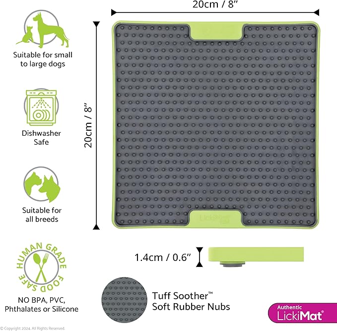 LickiMat Tuff, Heavy-Duty Soother, Dog Slow Feeder Lick Mat, Boredom Anxiety Reducer; Perfect for Food, Treats, Yogurt, or Peanut Butter, Fun Alternative to a Slow Feed Dog Bowl, Green