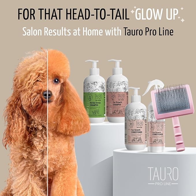 Tauro Pro Line Plastic Long & Short Hair Slicker Dog Brush for Deshedding & Detangling - Pink Slicker Brush for Dog & Cat Grooming - 0.98″ Pins, Non-Slip Grip, Size L