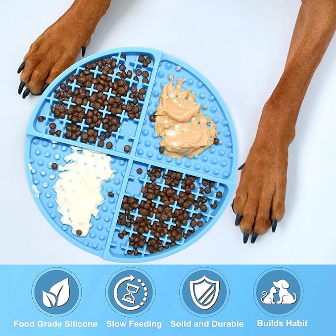 Bangp Licking Mat for Dogs and Cats,Dog Slow Feeders,Boredom Anxiety Reduction,Heavy-Duty Puzzle Mat Dog Treat Mat with Unique Quadrant Design,Perfect for Yogurt,Treats or Peanut Butter(Blue)