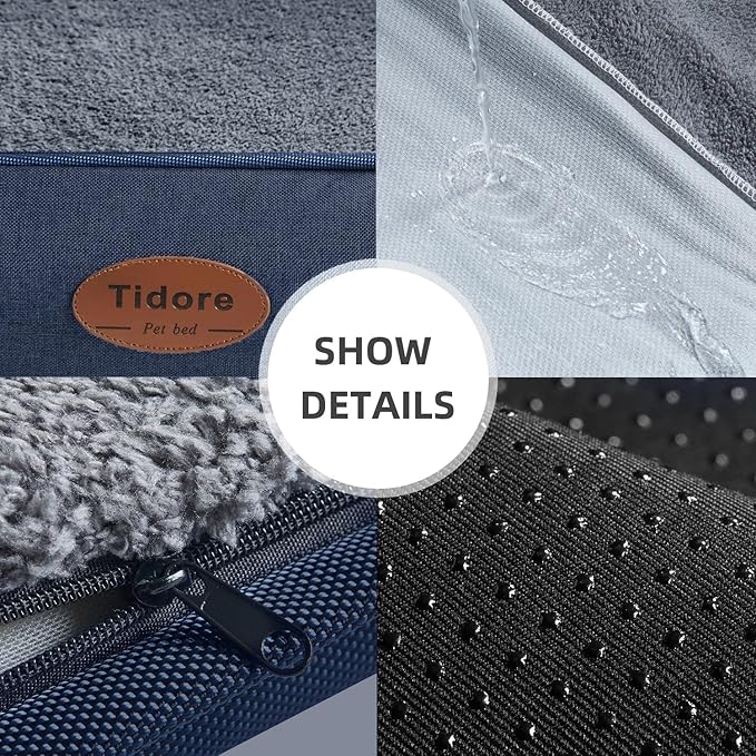 Orthopedic Dog Beds for Medium Dogs, Durable Egg Crate Foam Sofa Dog Bed wit Washable Removable Cover,Waterproof Lining,Pet Bed for Large Dogs (Navy Blue-Velvet, 31.5" L x 25.2" W x 7" Th)