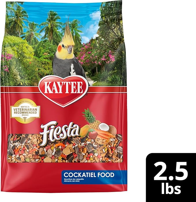 Kaytee Fiesta Cockatiel Food, Nutritious and Fun Blend, Supports Skin, Feather, Digestion, Brain and Heart Health, 2.5 pounds