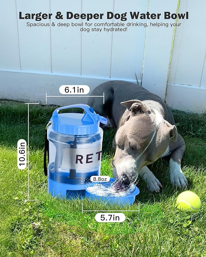 Large Dog Water Bottle Portable Bowl - 77oz Dog Travel Water Dispenser with Pull Out Bowl, Ideal for Hiking, Camping, Dog Parks, Leak-Proof BPA-Free Outdoor Pet Bottle for Large Dogs, Blue