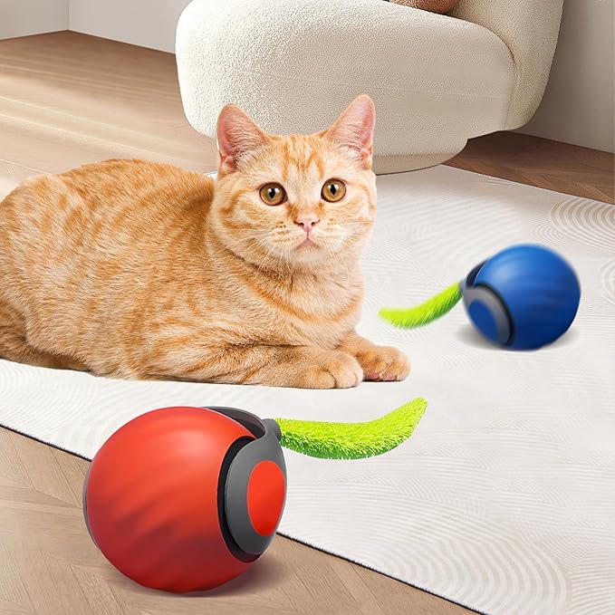 Speedy Tail 2.0 Interactive Cat Toy, 2025 Smart Rolling Ball for Pets, Automatic Motion Plaything for Cats and Dogs, Self-Moving Orange & Blue Pet Play Ball