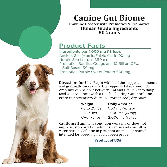 HOLISTIC BIN Canine Gut Biome Powder – Prebiotics & Probiotics for Dogs with Enzymes – Dog Vitamins & Multivitamin for Gut Health – Enzyme Powder Supplement – for Digestive Support - 50 Grams
