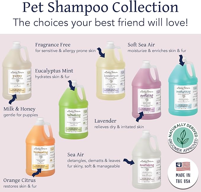 Bobbi Panter Nourishing Dog Conditioner - Detangles & De-Matts with Natural Safflower Oil, Keratin, Shea Butter, Aloe Vera for Fur, Sea Air Scent, 10:1 Concentrate, Made in The USA, 1 Gal.