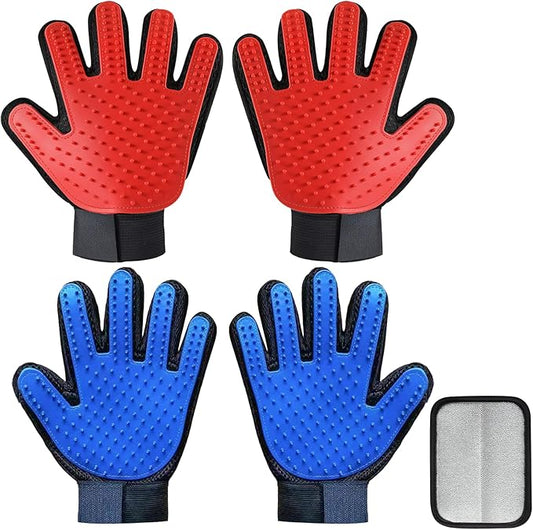 Cat & Dog Grooming Gloves for Shedding, 4PCS Efficient Deshedding Pet Grooming Gloves for Dogs with 1PCS Pet Hair Remover Gloves, Cats & Horses with Long & Short Fur