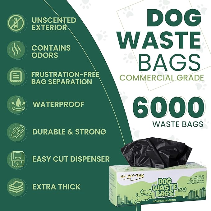 Dog Waste Bags 6000 Count - Thick Plastic Dog Poop Bags Rolls Replacements for Outdoor Disepensers - Leak Proof and Tear Resistant