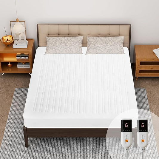 Heated Mattress Pad King Size-Dual Controllers Electric Mattress Pad with Deep Pocket,6 Heat Settings & 1-10 Auto Shut Off Electric Bed Warmer,ETL Certified,Machine Washable(78"x80")