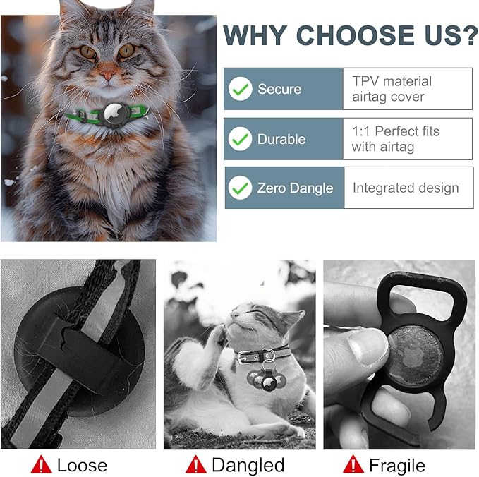 Reflective AirTag Cat Collar, Integrated Cat Tracker Collar with Air Tag Holder and Bell, Safety Elastic Band Cat GPS Collars for Girl Boy Cats, Kittens and Puppies (Emerald,XS)