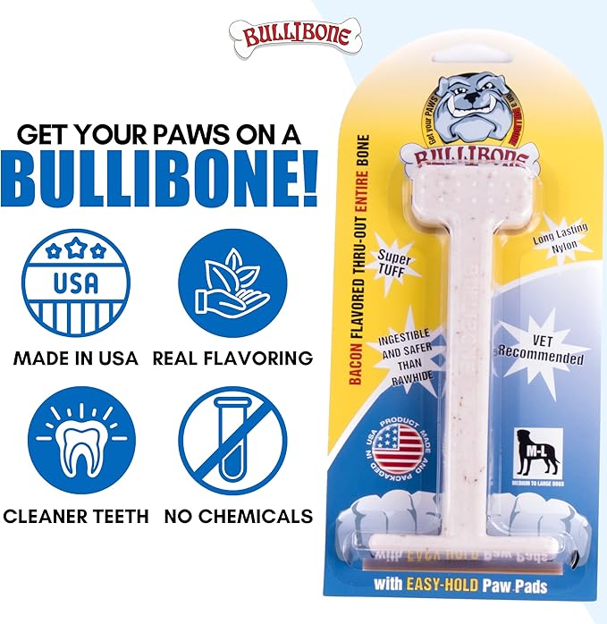 Bullibone Nylon Dog Chew Toy Nylon Bone - Improves Dental Hygiene, Easy to Grip Bottom, and Permeated with Flavor (Bacon, XL - 3 Pack)