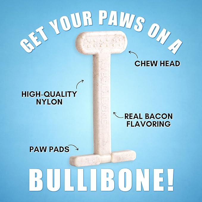 Bullibone Nylon Dog Chew Toy Nylon Bone - Improves Dental Hygiene, Easy to Grip Bottom, and Permeated with Flavor (Bacon, Small - 3 Pack)