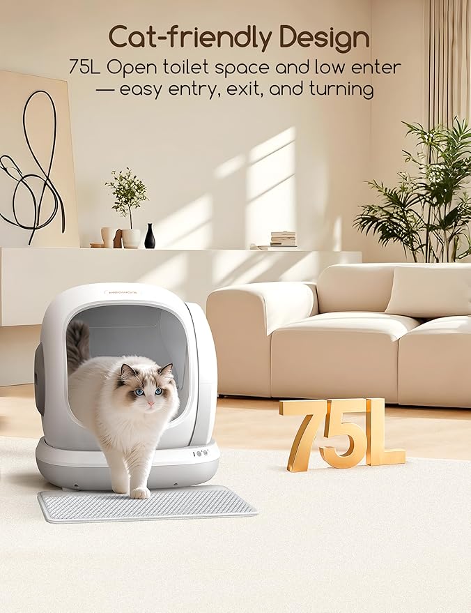 Meowant Self Cleaning Litter Box, Automatic Litter Box Self Cleaning with APP Control, 75L Extra Large Open Low Entry Smart Cats Litter Boxs for Multi-Cat Compatible Senior Cats Large Cats
