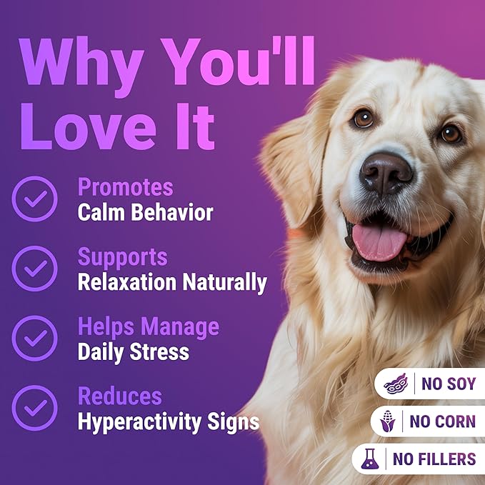 Calming Chews for Dogs Relaxation & Hyperactivity – Chamomile, Passion Flower, Valerian Root & Tryptophan Infused Calming Bites for Dog Anxiety Relief – Made in USA – 140 Count