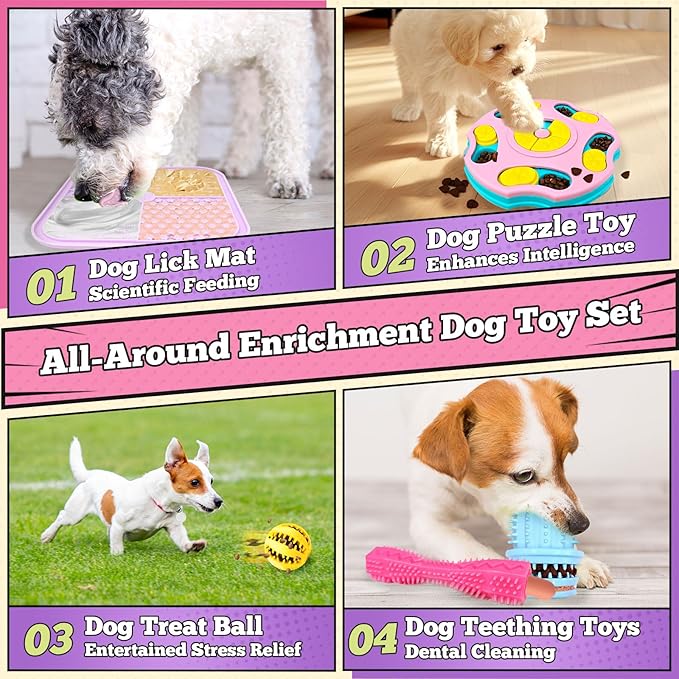 PETCARE 9 PCS Interactive Enrichment Dog Puzzle Toy Set, Mentally Stimulating Cognitive Dogs Toys for Small Medium Smart Dogs Cat, Includes Treat Dispensing Dog Toys, Lick Mat, Puppy Teething Chew Toy