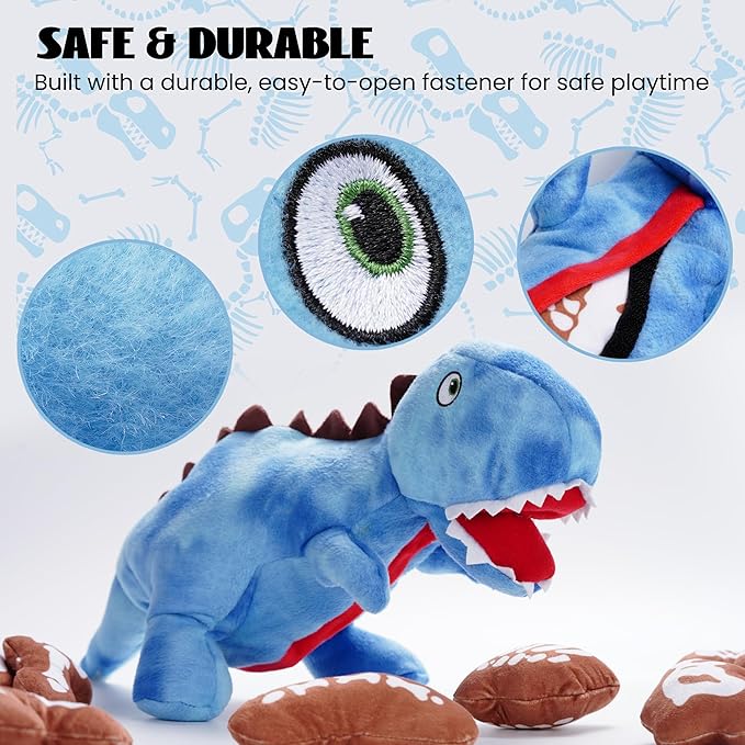 Nocciola Plush Dinosaur Dog Toys: Funny Squeaky Stuffed Dino Chew Toy for Small Medium Breed, Cognitive Enrichment Puzzle Mental Stimulation Training Pet Supplies to Keep Busy, 9 Packs