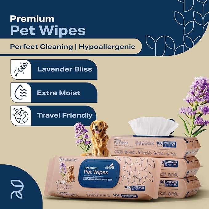 Dog Wipes for Paws and Butt - Plant Based Lavendar Scented (Pack of 400) - Pet Wipes for Dogs and Cats - Deodorizing Non Toxic Dog Wipes, +12 Additional Travel Wipes
