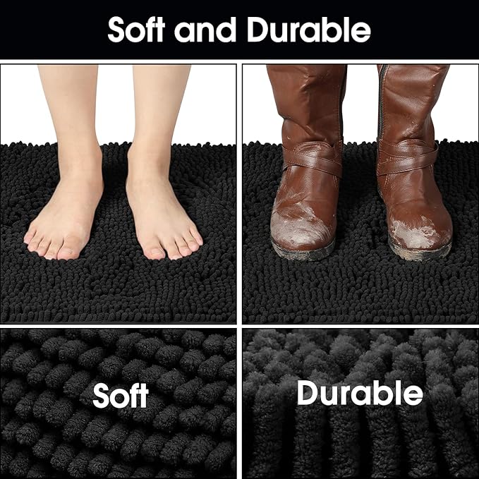 HOMEIDEAS Doormat Indoor Entrance, 60"x36", Highly Absorbent Chenille Large Muddy Dog Washable Non Slip Front Welcome Door Mat for Entryway, Black