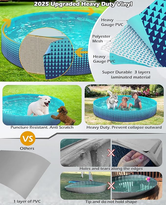 Jasonwell Foldable Dog Kiddie Pool - Hard Plastic Kids Paddling Pool Toddler Baby Swimming Pools for Backyard Collapsible Whelping Box Pet Doggie Cats Wading Pools Bathtub for Puppy Large Dogs 97In