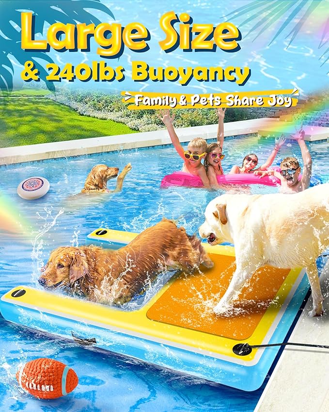 Inflatable Water Ramps,Multi-Use Large Dog Floats Ladder for Pool Boat Dock Lake,Non-Slip One-piece Ramp Mesh Swimming Plank for Adults Children Dogs Up to 240 lbs,Swimming Float Water Toys