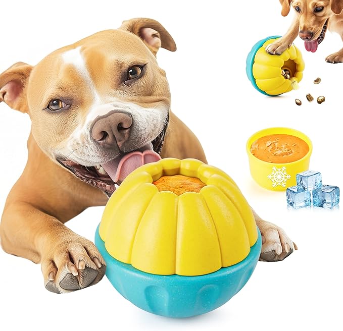 Potaroma Frozen Treat Dog Toys Enrichment Ball, Interactive Durable and Safe Puppy Chew Toy, Slow Feeder Food Dispenser Dog Pup Puzzle for Chewers 4.0 Inches